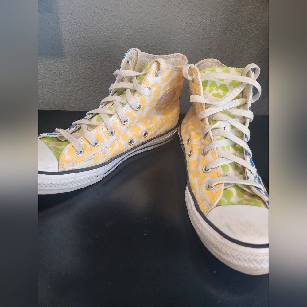 Converse Multi Bright Colored High-Top Sneakers Canvas Cheetah Print Color Block - Picture 3 of 13
